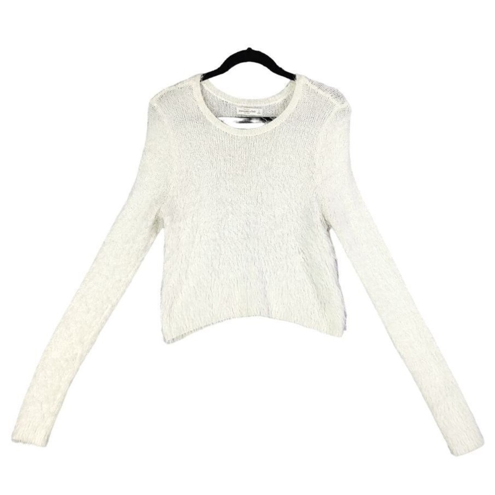 Abercrombie & Fitch Womens Coquette Y2K Ethereal Fuzzy Eyelash Sweater L White